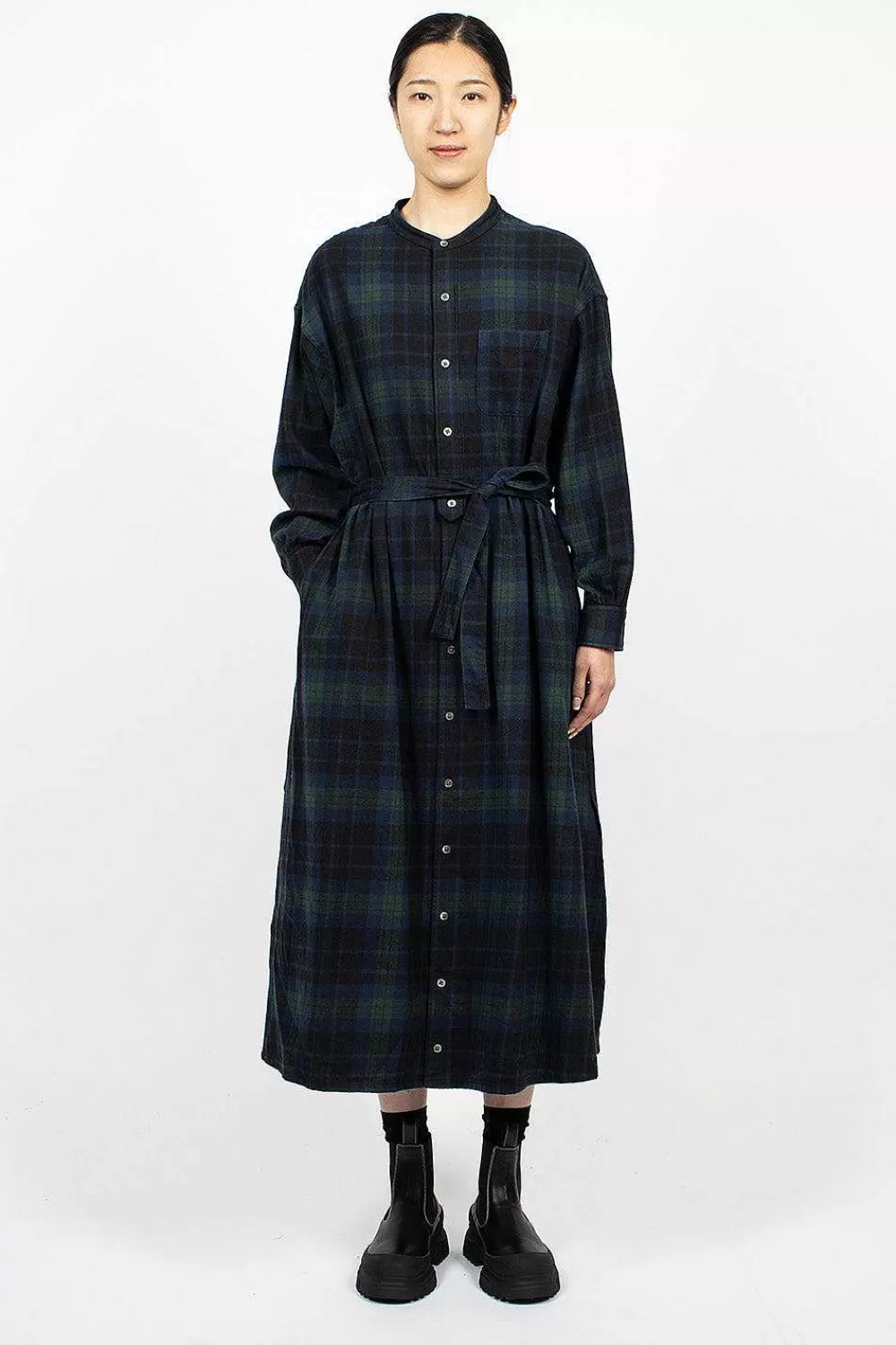 Engineered Garments FWK Banded Collar Dress Blackwatch Tartan | Dresses