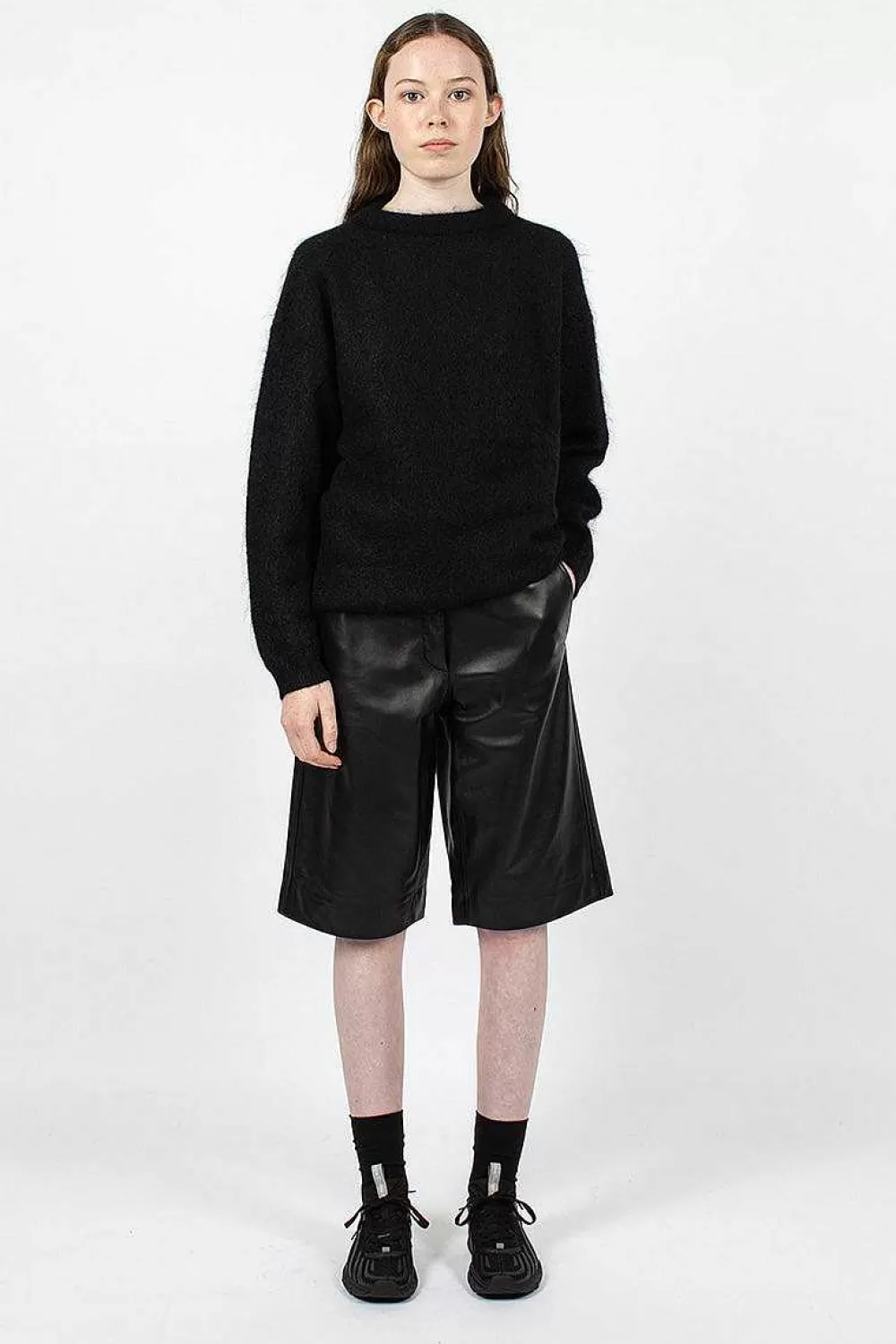 Acne Studios Bermuda Wide Leather Shorts Black | Trousers