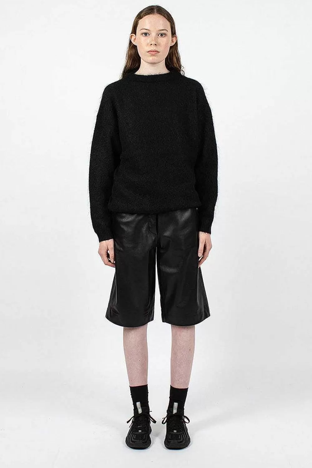 Acne Studios Bermuda Wide Leather Shorts Black | Trousers