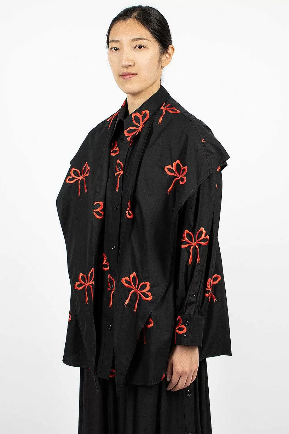 Simone Rocha Bow Embroidered Shirt Black/Red | Shirts