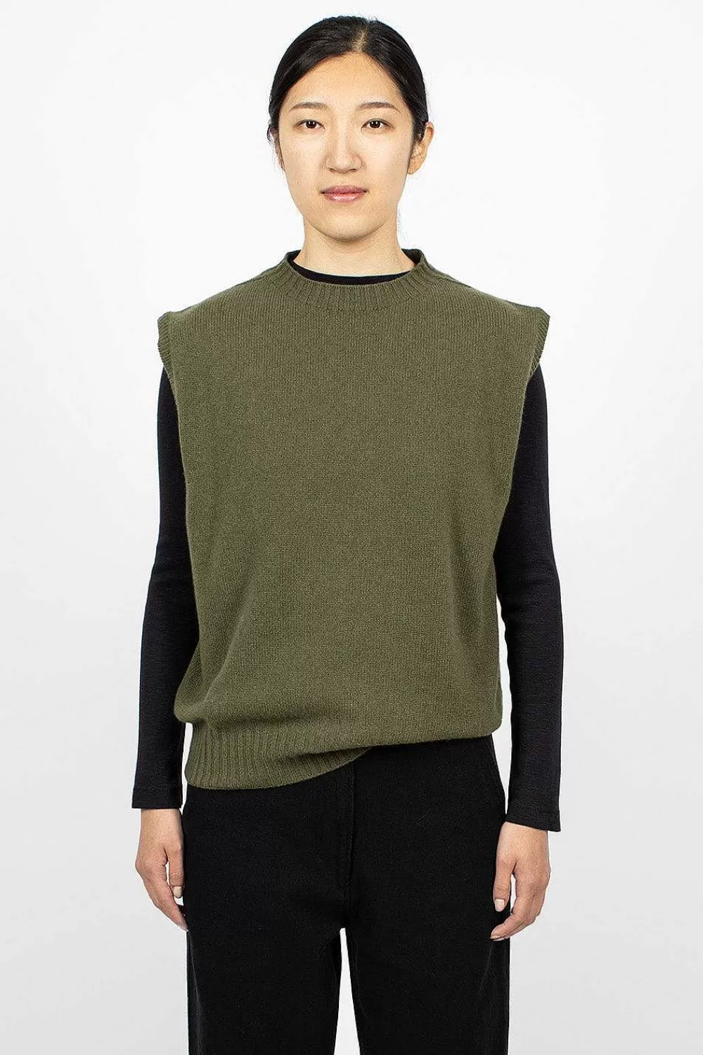 Margaret Howell Boxy Slipover Khaki | Knitwear