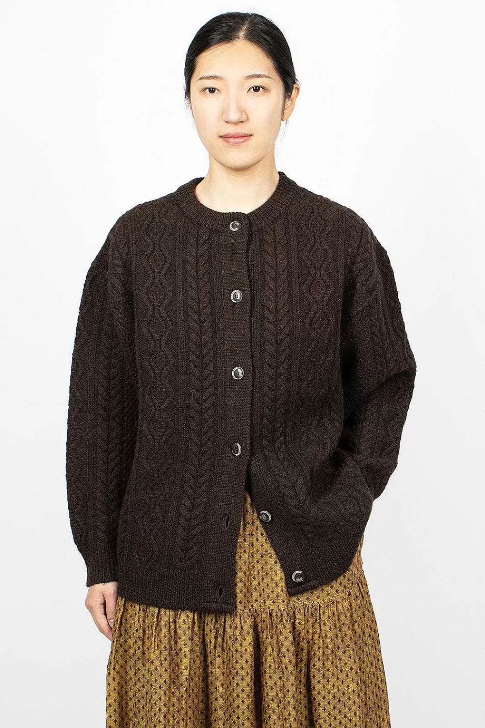 Ichi Antiquités Cable 2Way Cardigan Brown | Knitwear