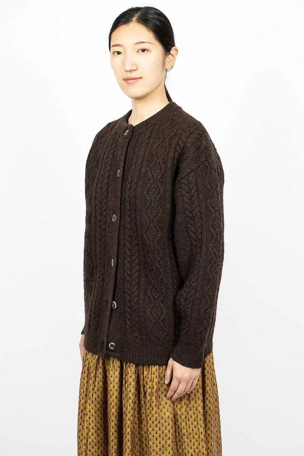 Ichi Antiquités Cable 2Way Cardigan Brown | Knitwear