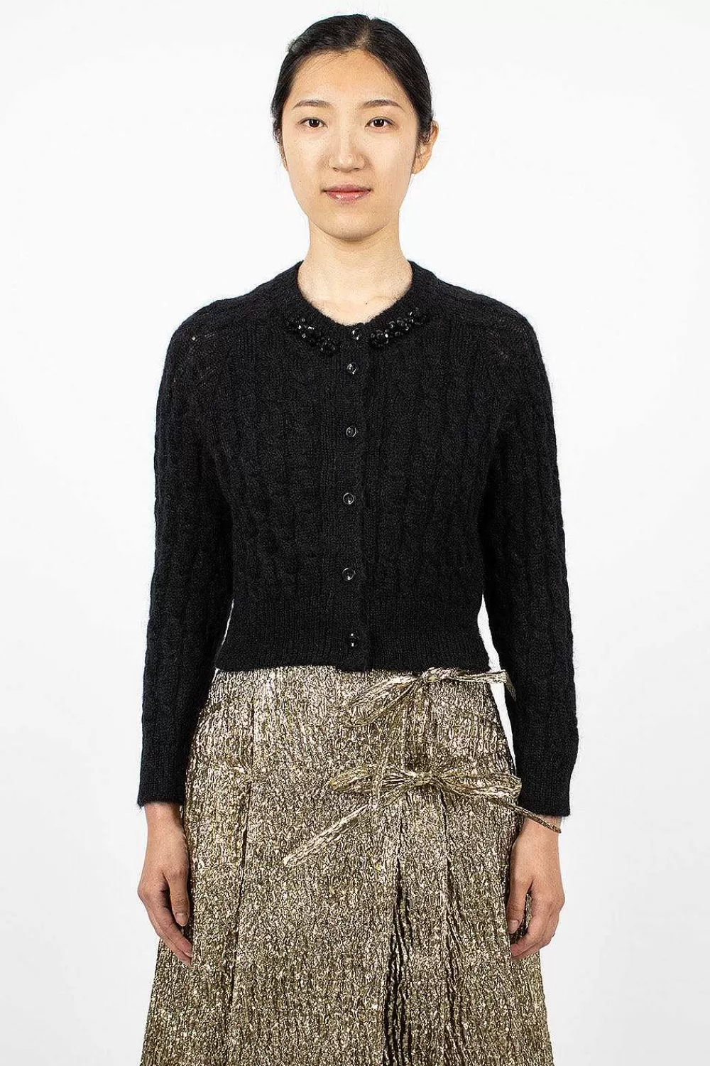 Simone Rocha Cable Knit Cardigan Black | Knitwear