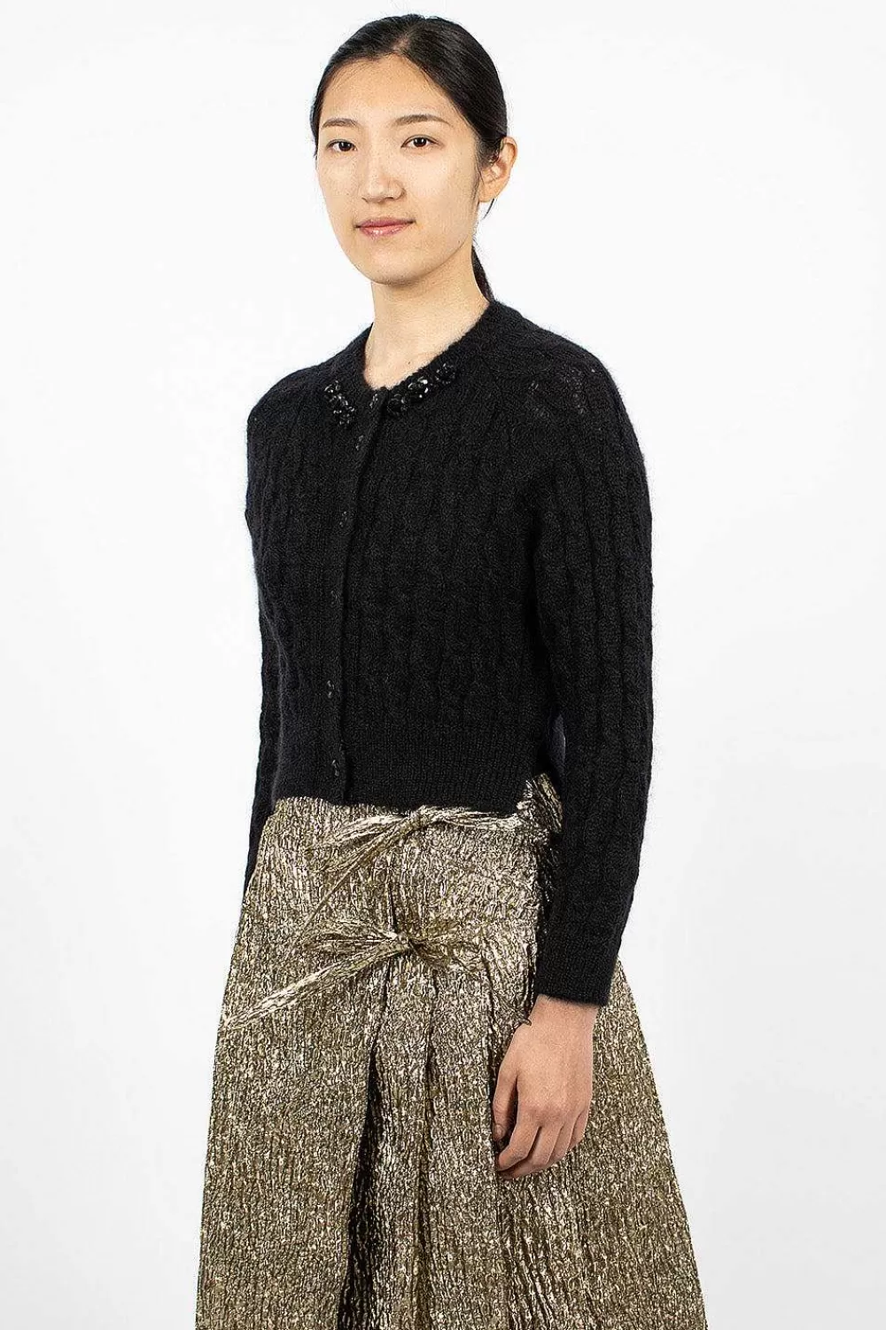 Simone Rocha Cable Knit Cardigan Black | Outerwear