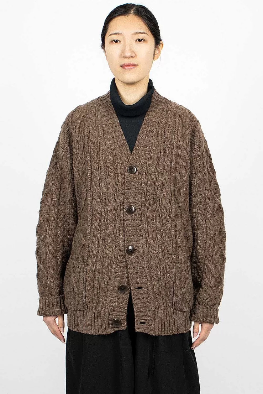 Kapital Cable Knit Cardigan Moca Brown | Knitwear