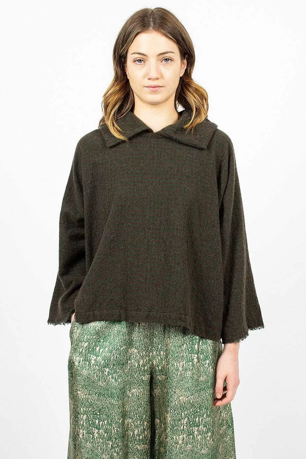 Daniela Gregis Cashmere Check Top Green/Tortoise | Tops