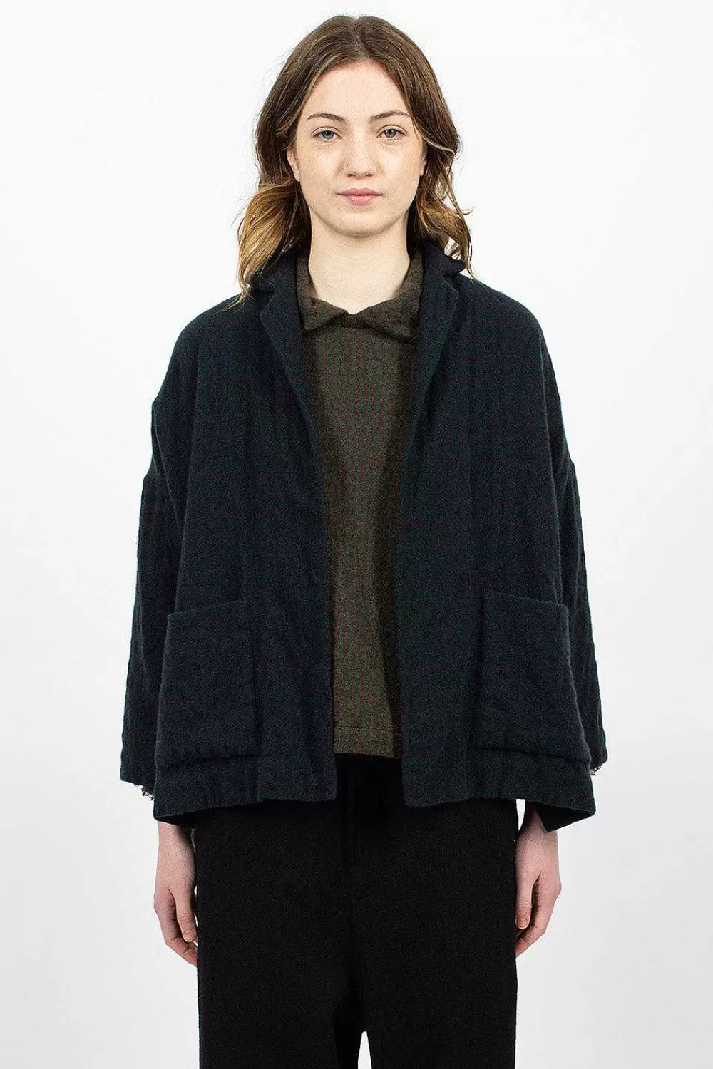 Daniela Gregis Cashmere Jacket Green Blue Check | Outerwear