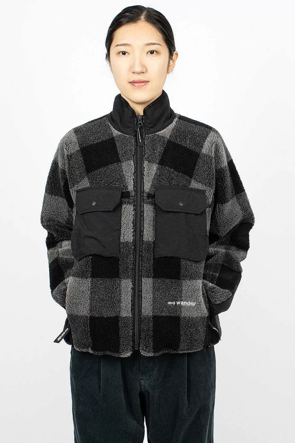 and wander Check Boa Jacket Grey | Outerwear