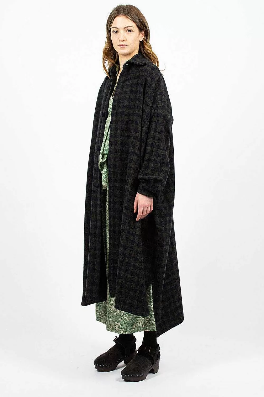 Daniela Gregis Check Wool Coat Blue Green | Outerwear