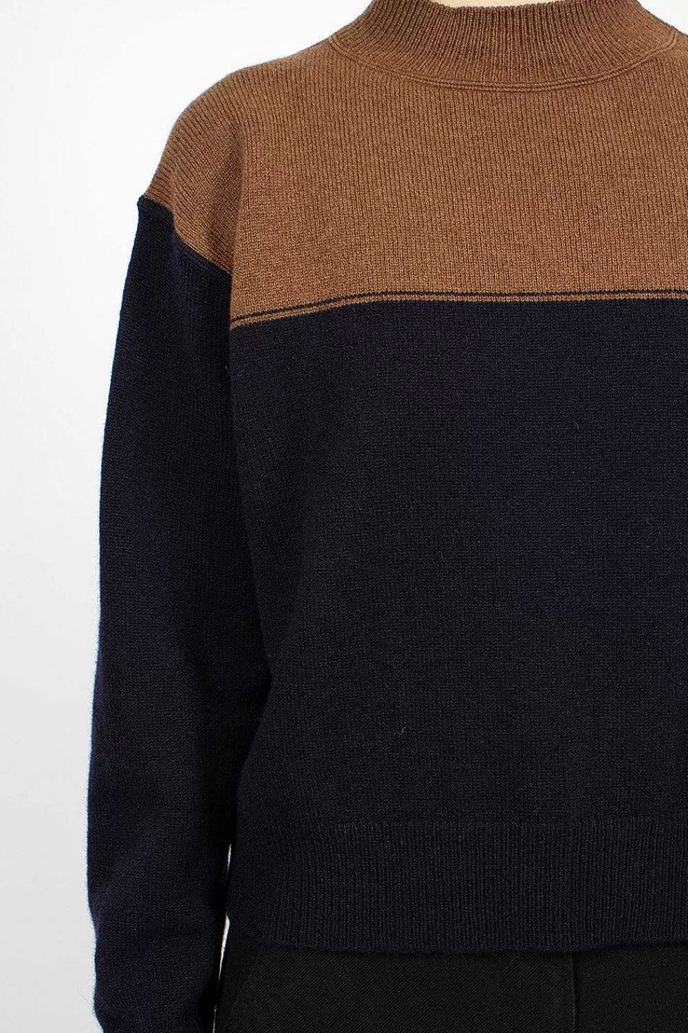 Margaret Howell Colourblock Jumper Tobacco/Navy | Knitwear