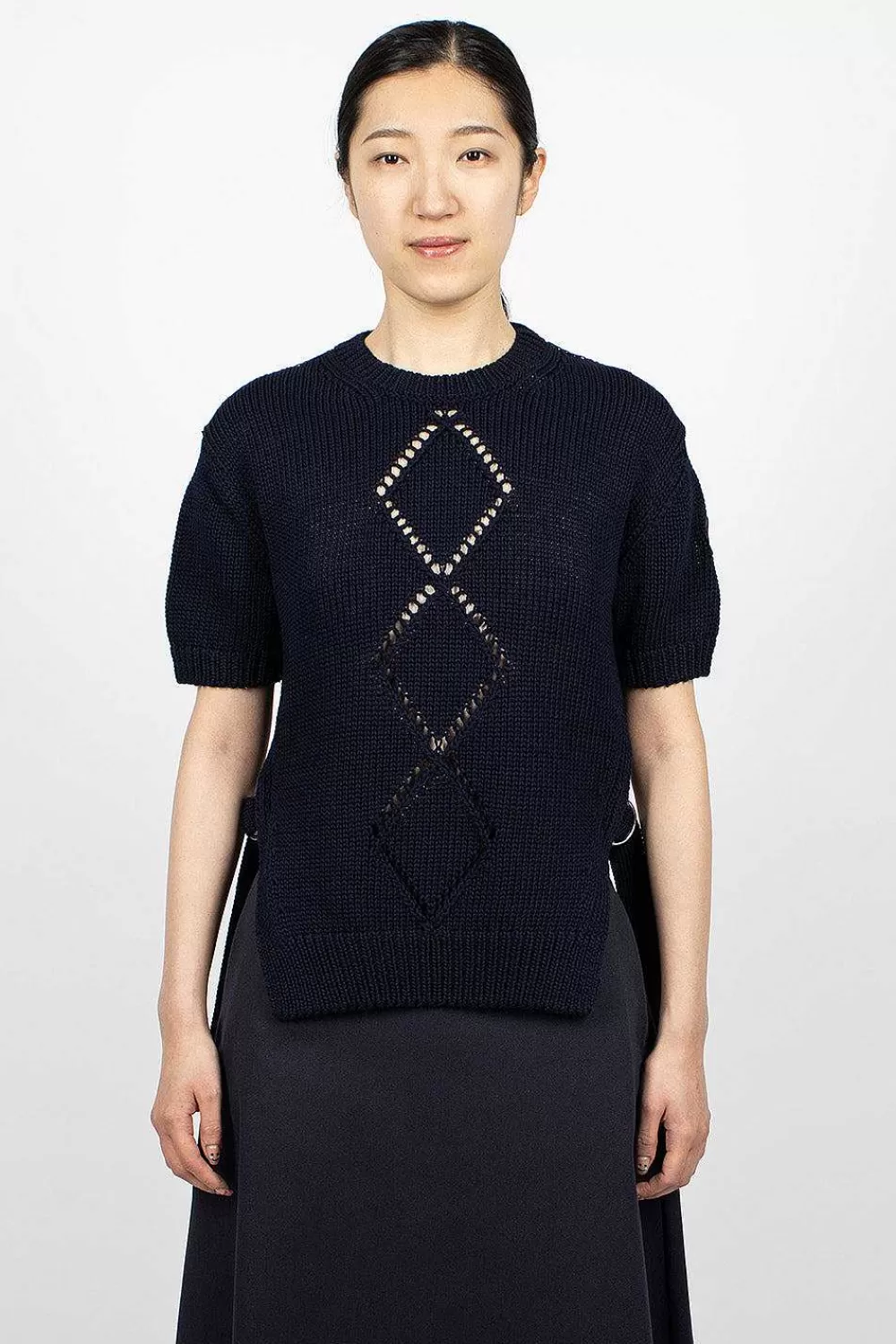 Moncler Cotton Knit Top Navy | Knitwear