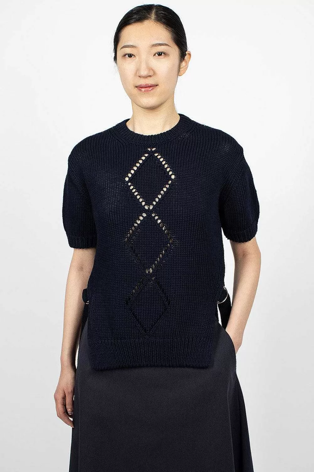 Moncler Cotton Knit Top Navy | Knitwear