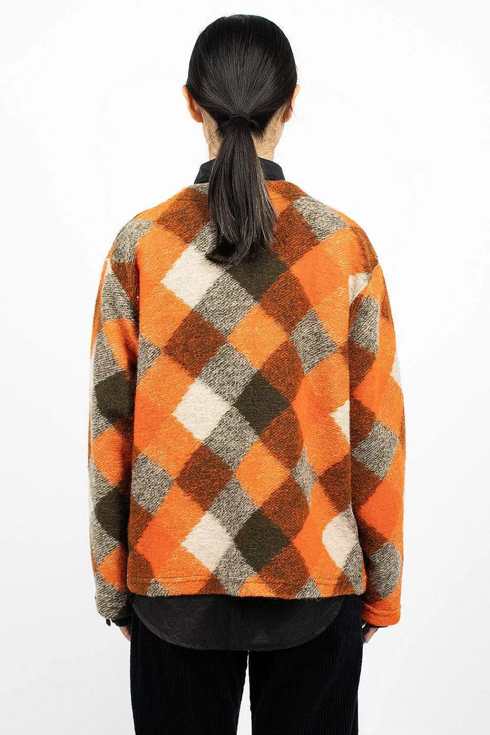 Engineered Garments FWK Diamond Knit Cardigan Orange/Olive | Knitwear