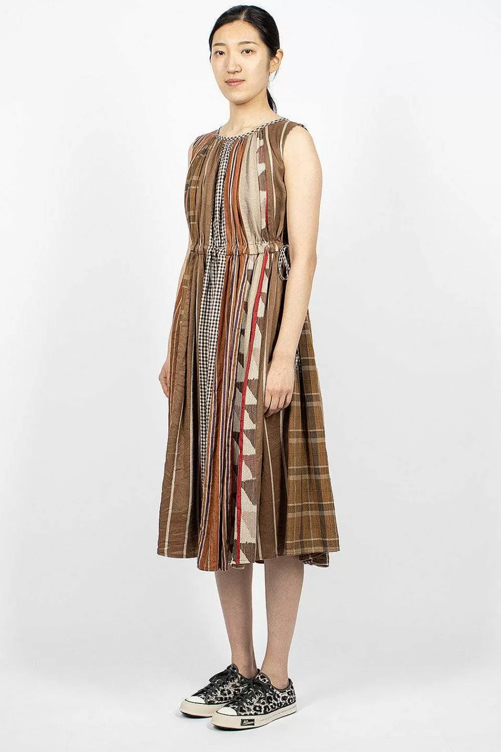 Kapital Drawstring Panel Dress Brown Stripe | Dresses