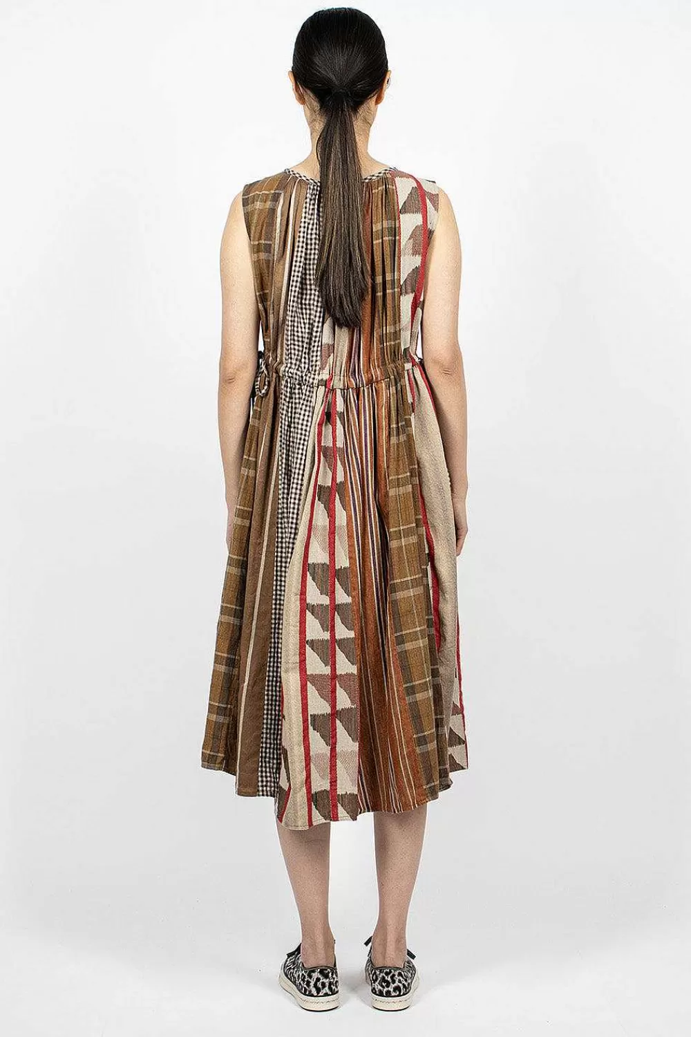 Kapital Drawstring Panel Dress Brown Stripe | Dresses