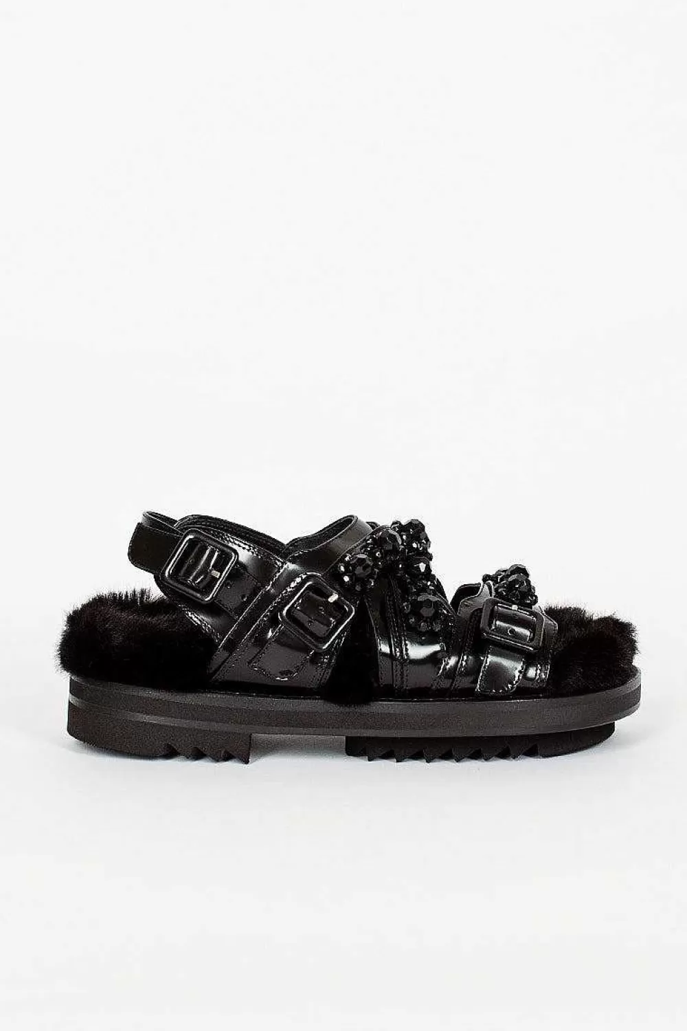 Simone Rocha Faux Fur Track Sandal Black | Shoes