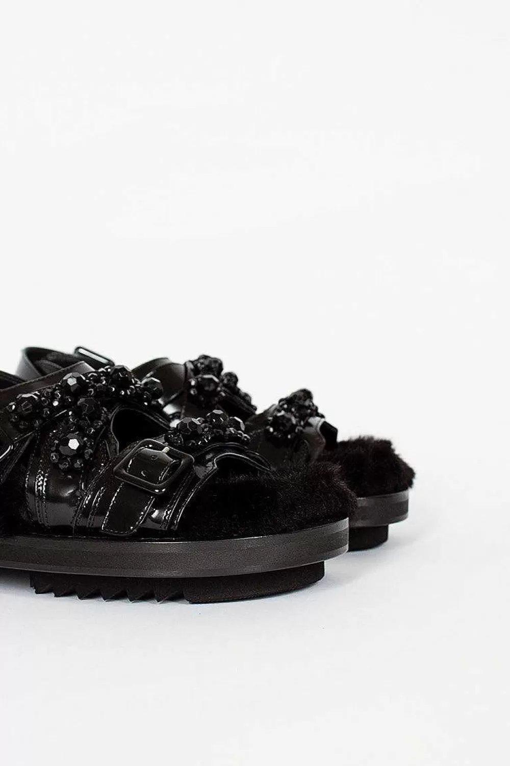 Simone Rocha Faux Fur Track Sandal Black | Shoes