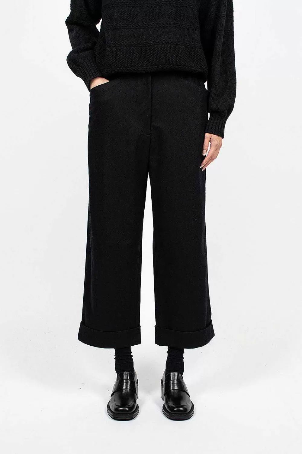 Margaret Howell Flannel Cropped Trouser Dark Navy | Trousers