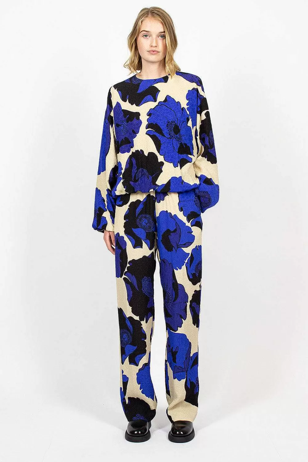 Dries Van Noten Fluid Floral Trousers Blue | Trousers