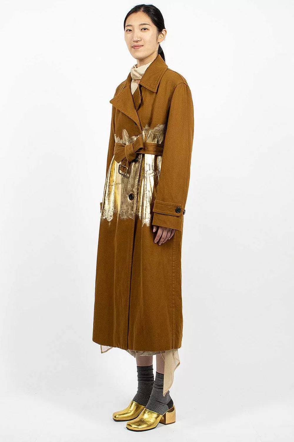 Dries Van Noten Foil Painted Trenchcoat Umber | Outerwear