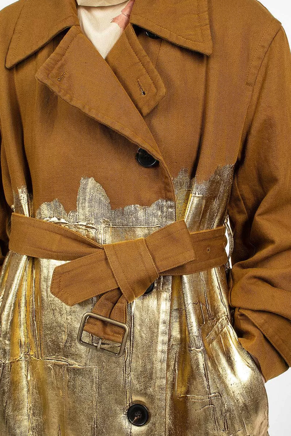 Dries Van Noten Foil Painted Trenchcoat Umber | Outerwear