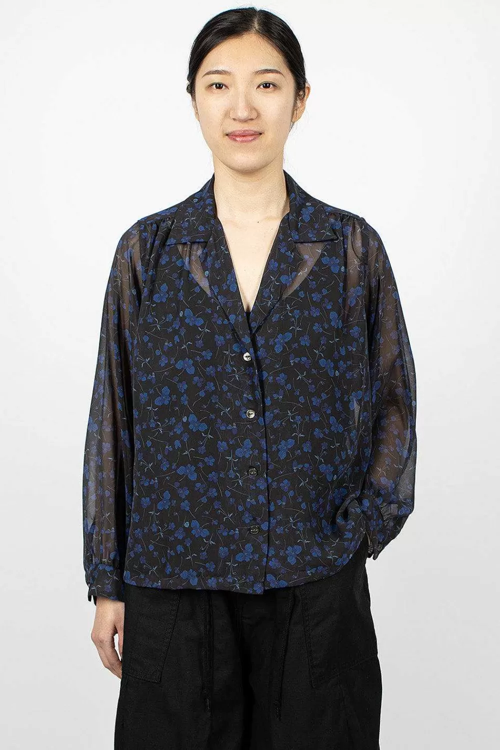 Needles Gathered Blouse Floral Black | Shirts