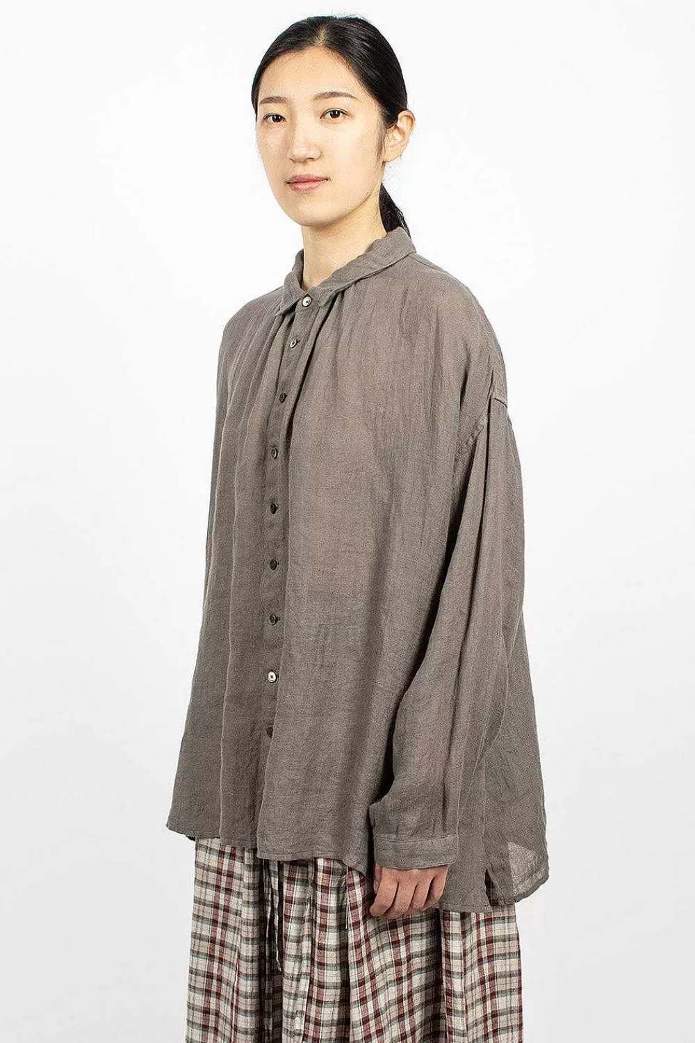 Vlas Blomme Gathered Collar Shirt Grey | Shirts