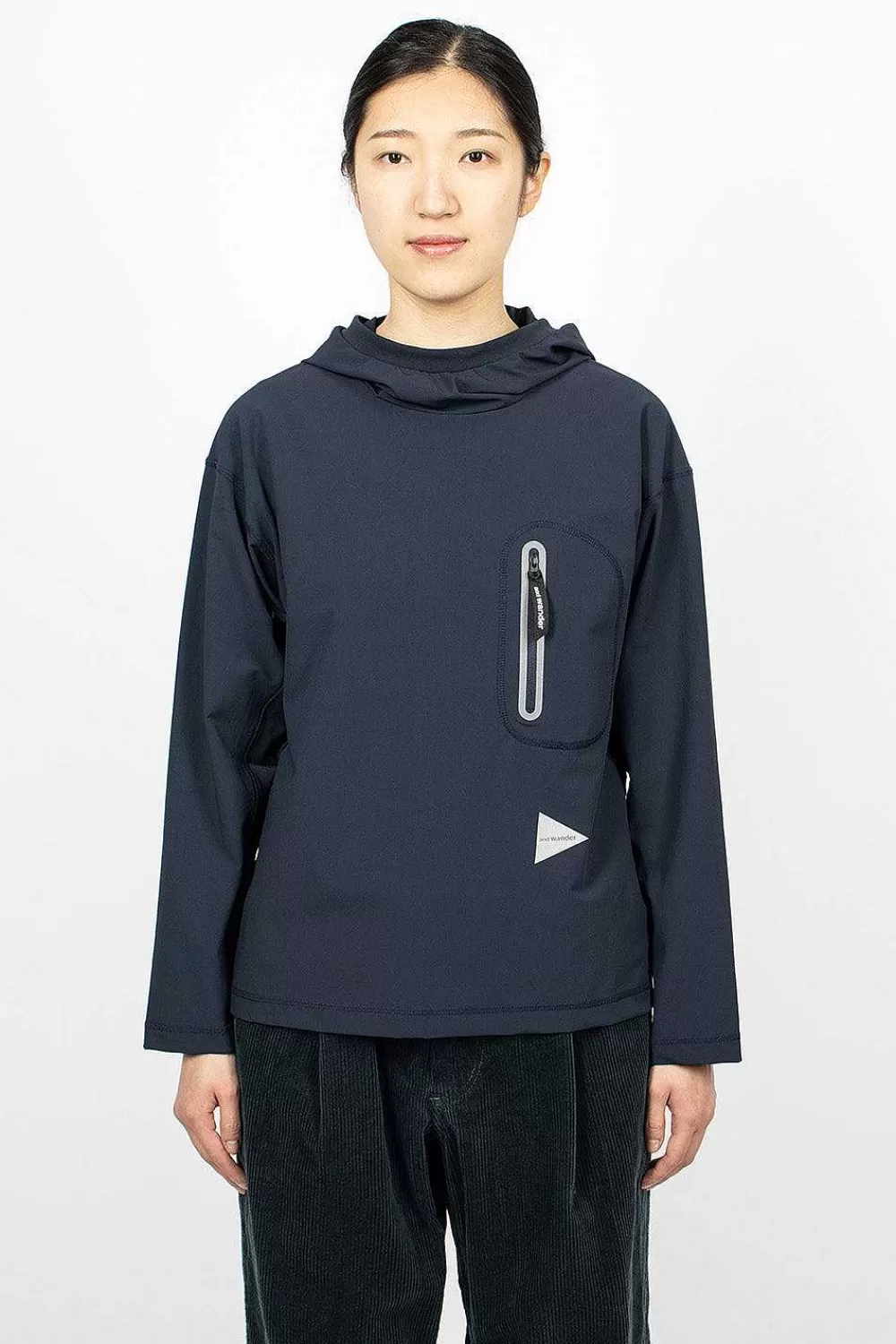 and wander Hybrid Pocket Hoodie Navy | Outerwear