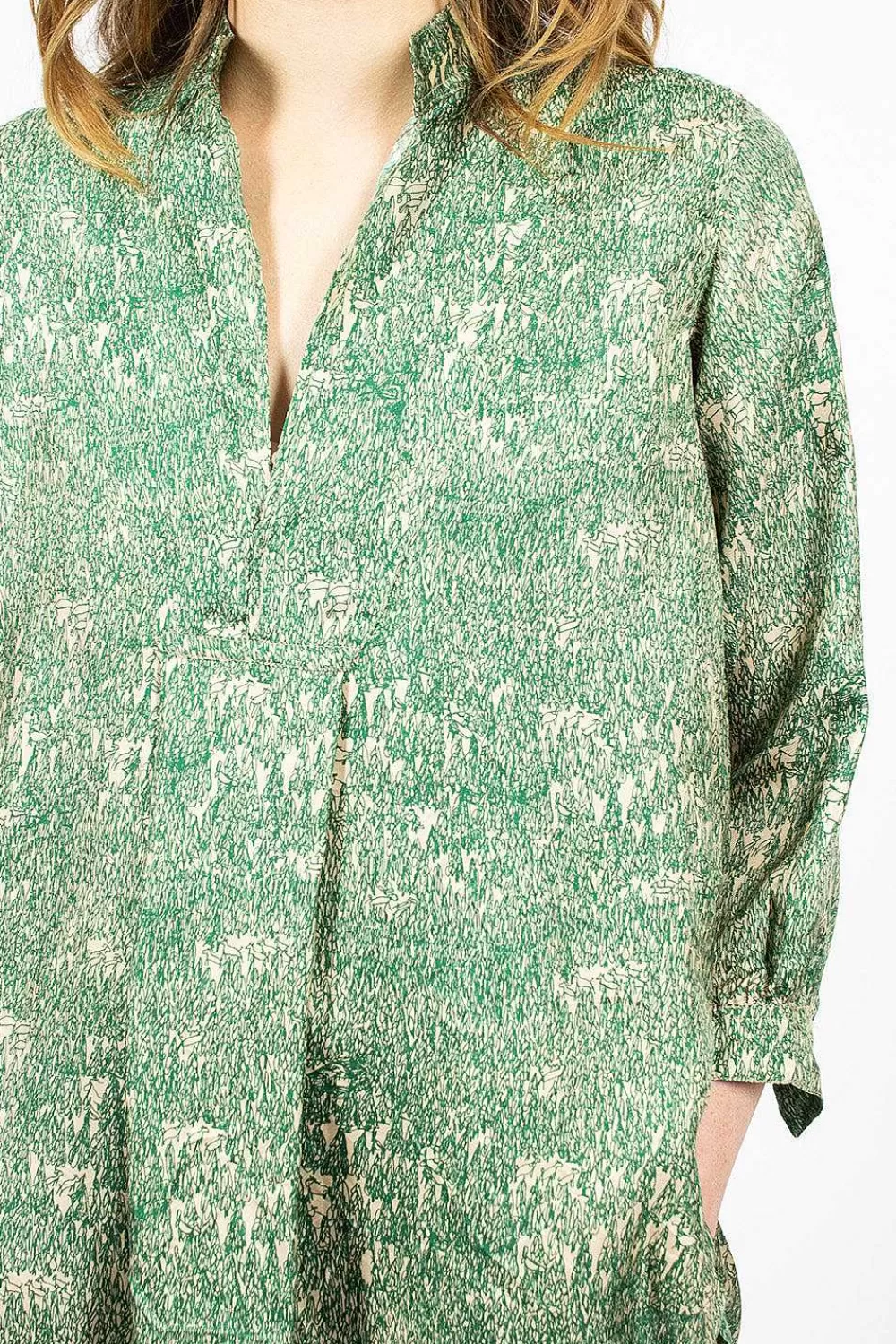 Daniela Gregis Kora Washed Silk Shirt Pine Drawing | Tops