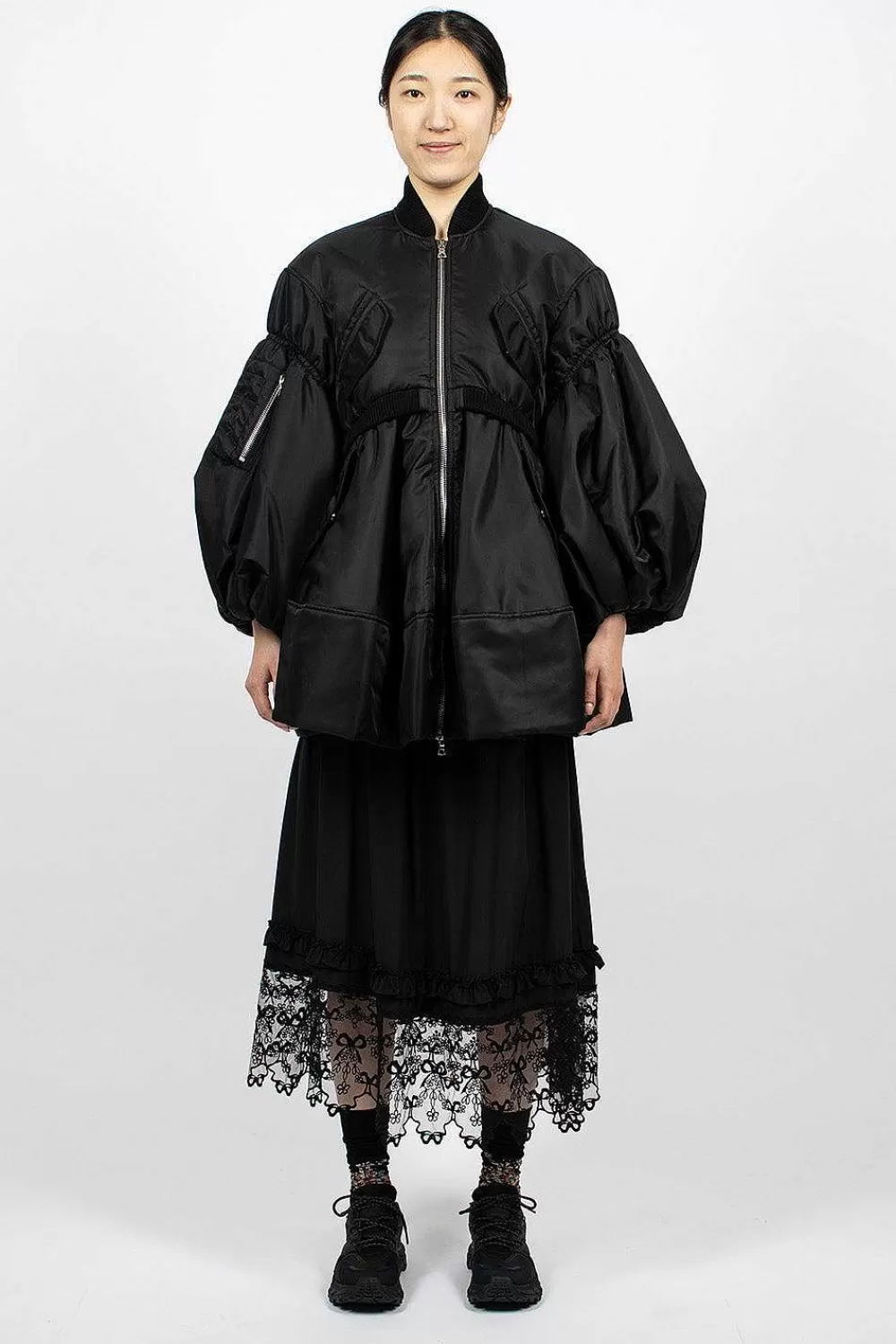 Simone Rocha Long Puff Sleeve Satin Bomber Black | Outerwear