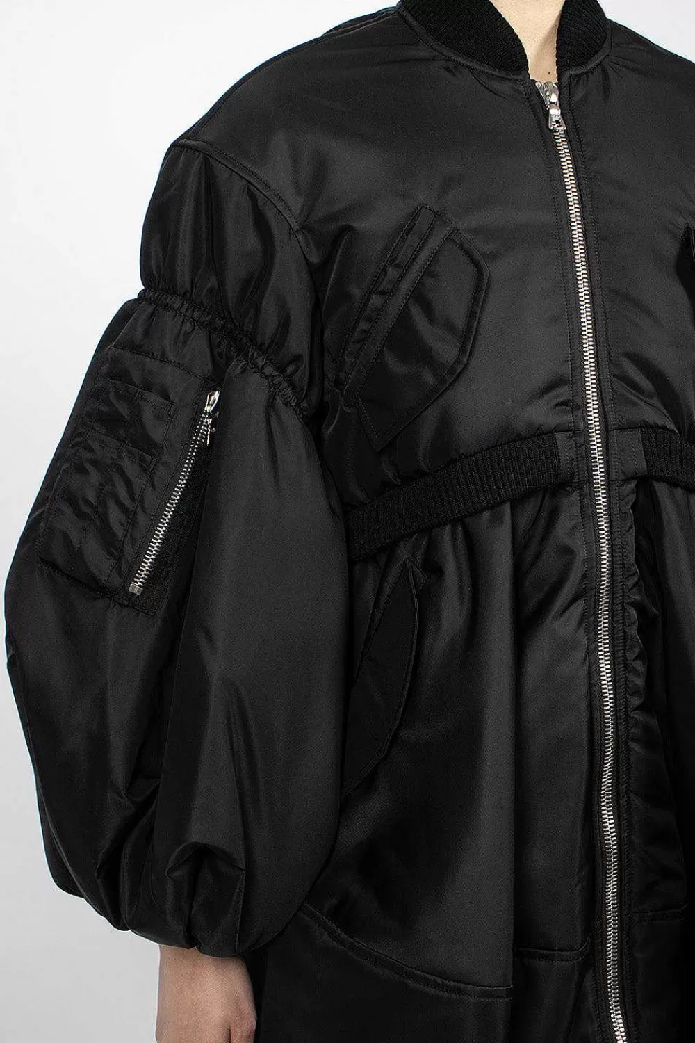 Simone Rocha Long Puff Sleeve Satin Bomber Black | Outerwear