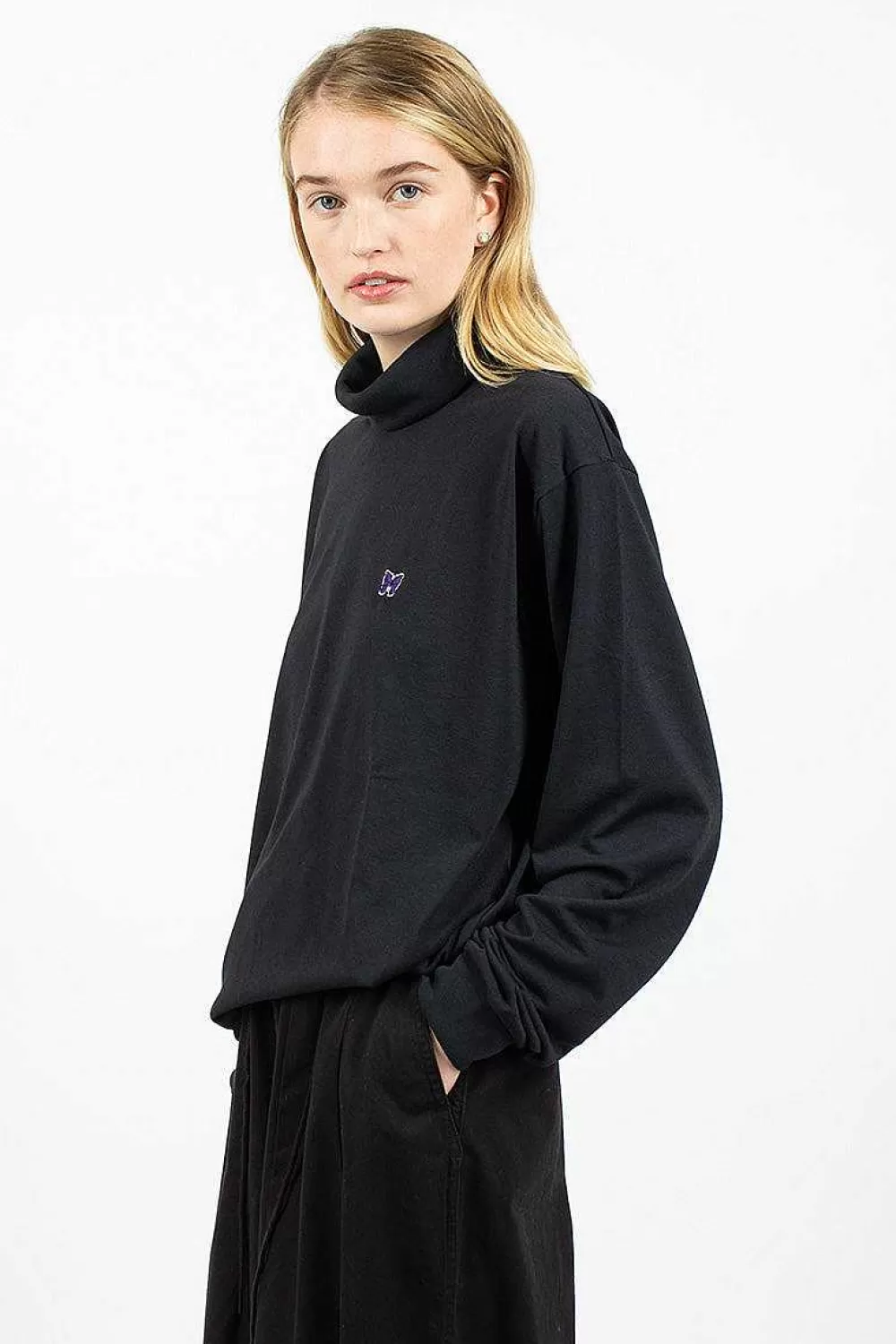 Needles L/S Turtleneck Tee Black | Tops