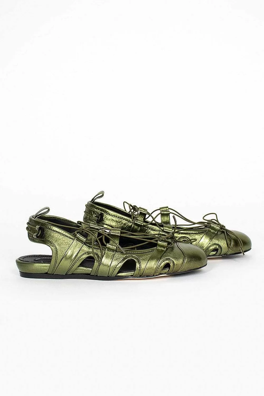 Simone Rocha Nappa Metallic Ballerina Khaki | Shoes