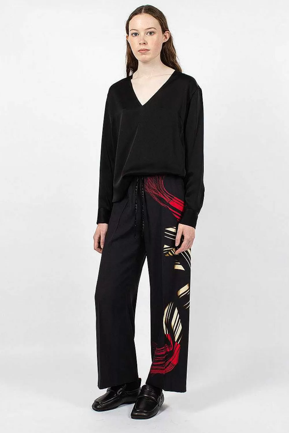 Dries Van Noten Printed Leg Pant Black | Trousers