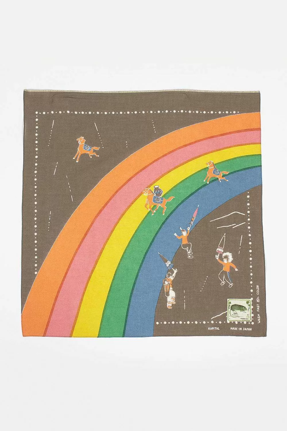 Kapital Rainbow And Horses Printed Bandana Khaki | Bandanas