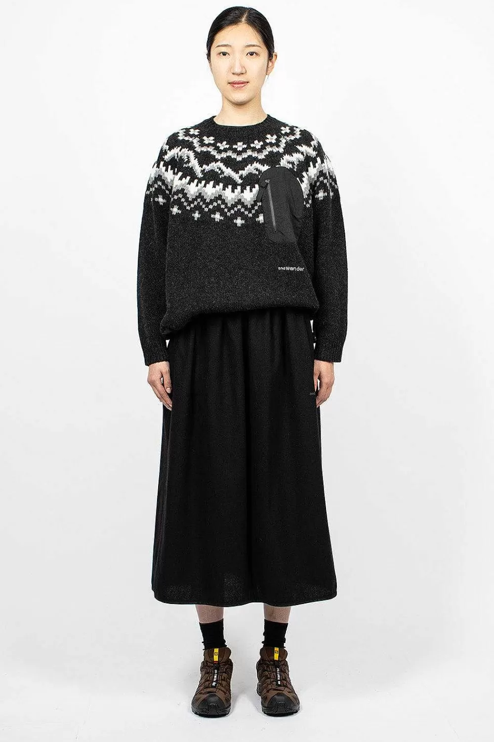 and wander Re Wool Tweed Skirt Black | Skirts