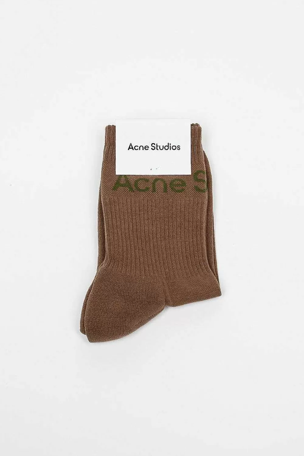 Acne Studios Ribbed Logo Socks Khaki | Tights & Socks