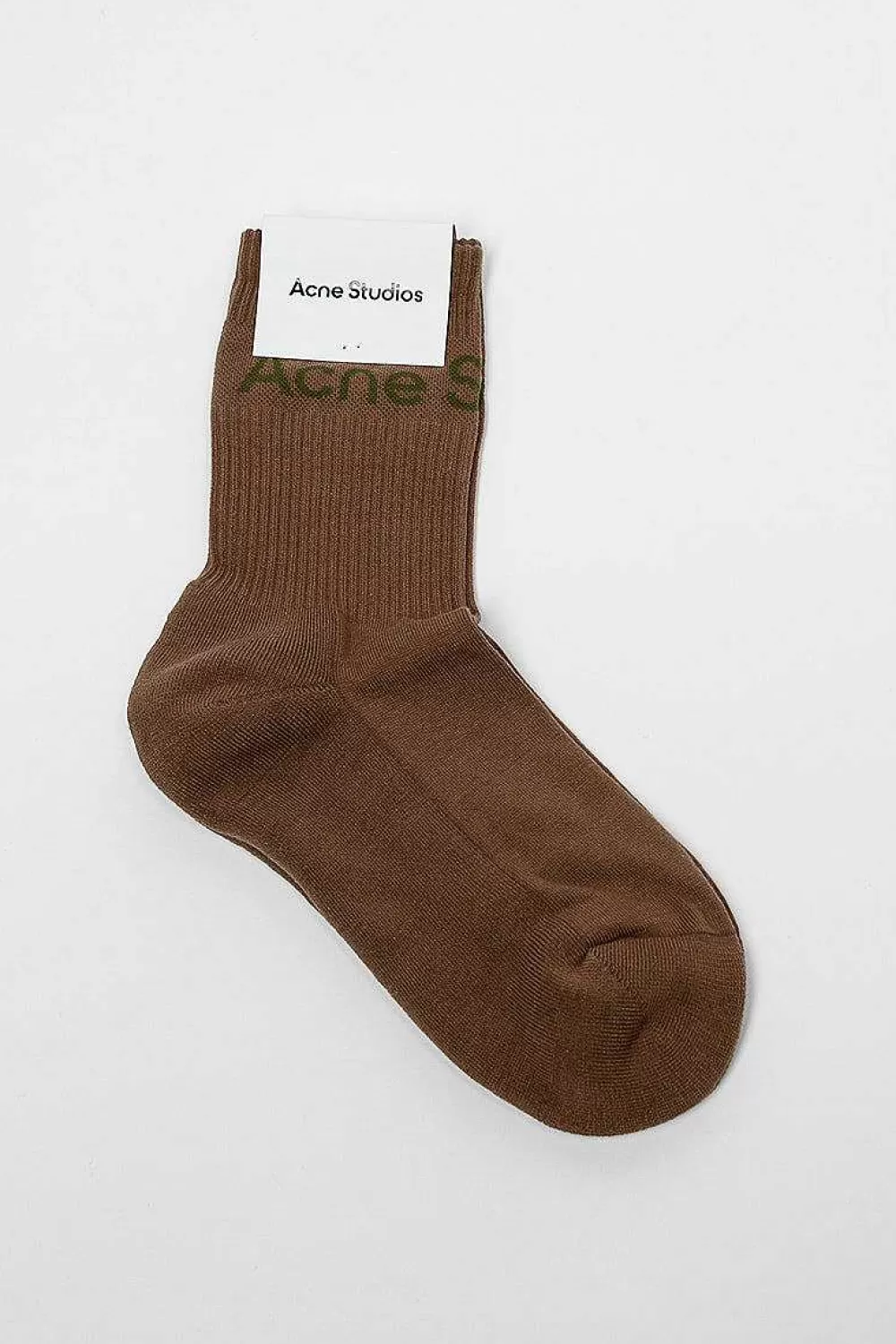 Acne Studios Ribbed Logo Socks Khaki | Tights & Socks