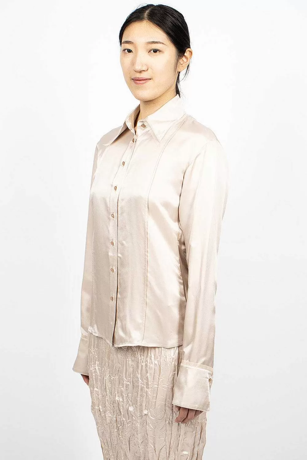 Acne Studios Satin Button-Up Shirt Pebble Beige | Shirts