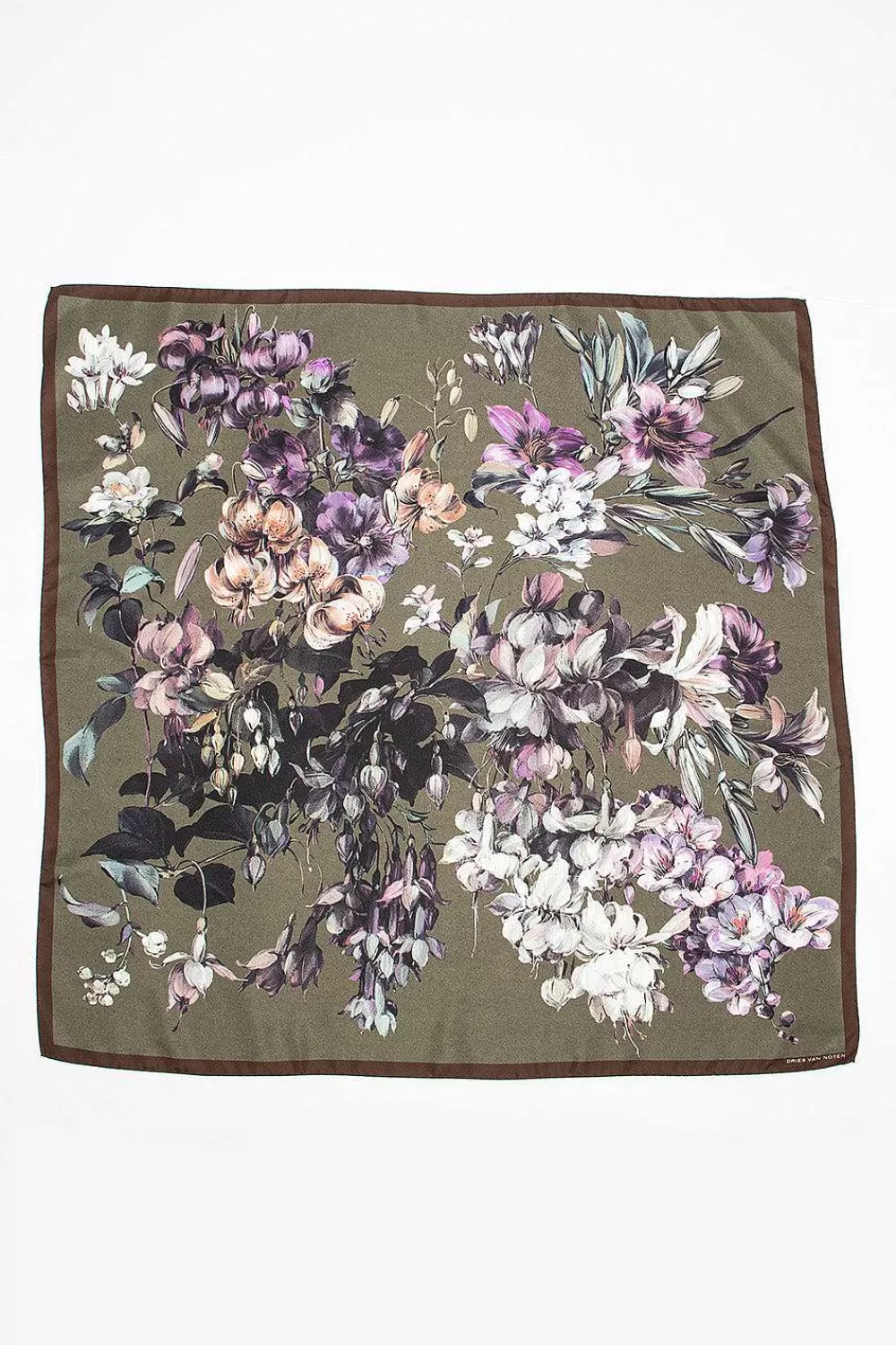 Dries Van Noten Silk Scarf Khaki Floral | Scarves & Gloves