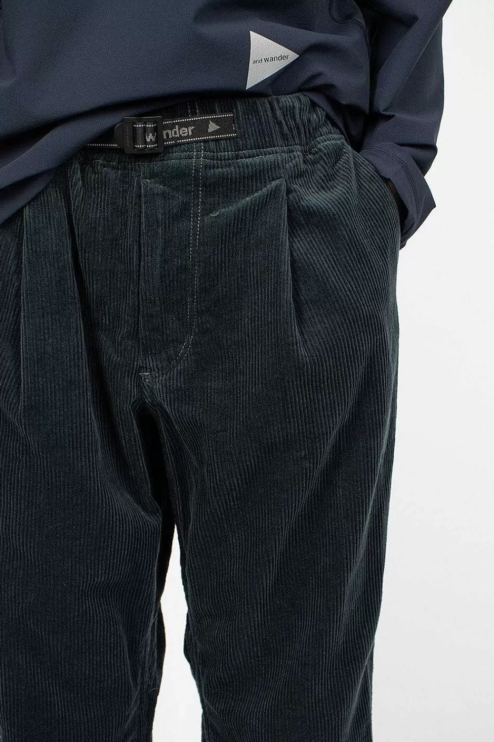 and wander Tapered Corduroy Trouser Blue Green | Trousers