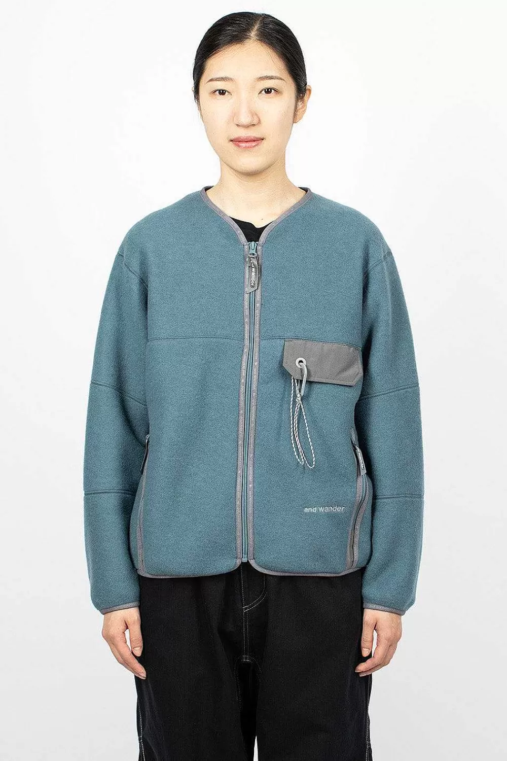 and wander Wool Fleece Cardigan Blue Grey | Outerwear